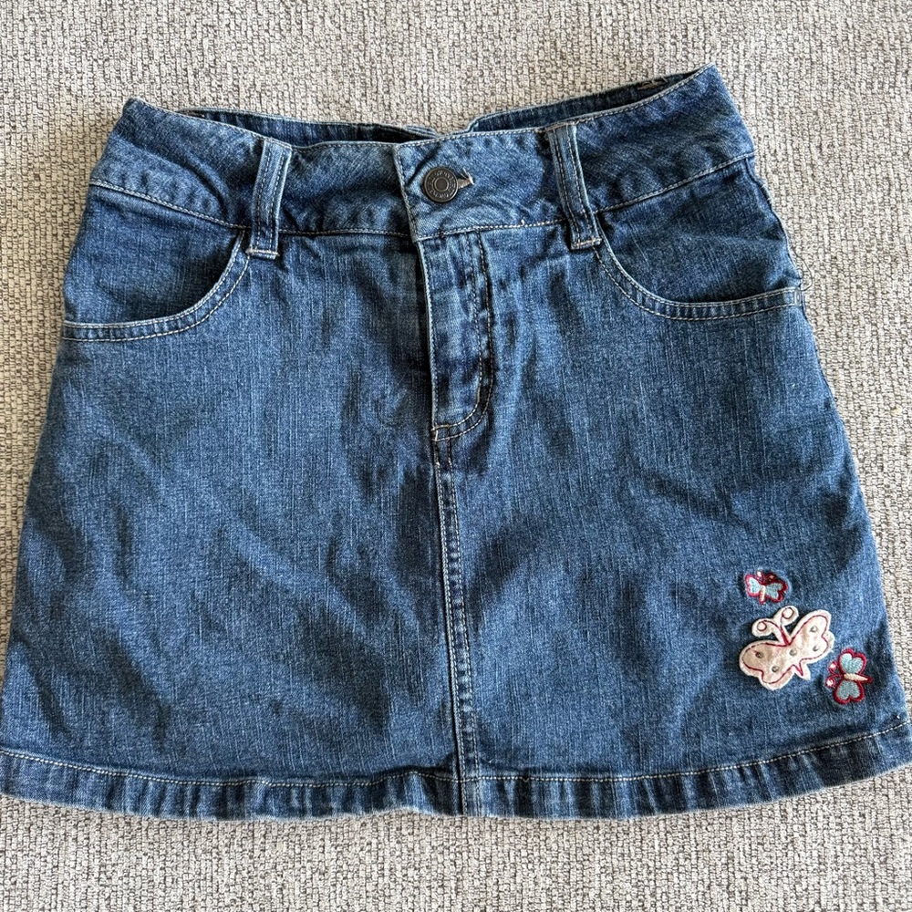 Denim Mini Skirt/Skort with Butterfly Embroidery Patches